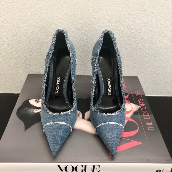 TOM FORD Denim & Black Stilettos Pumps Heels - Picture 7 of 7